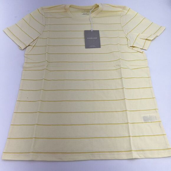 Everlane Yellow Striped Short Sleeve The Organic Cotton Crew Neck T Shirt L NWT - Picture 1 of 4